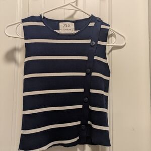 Zara Kids Blue and White Buttoned Tank Top